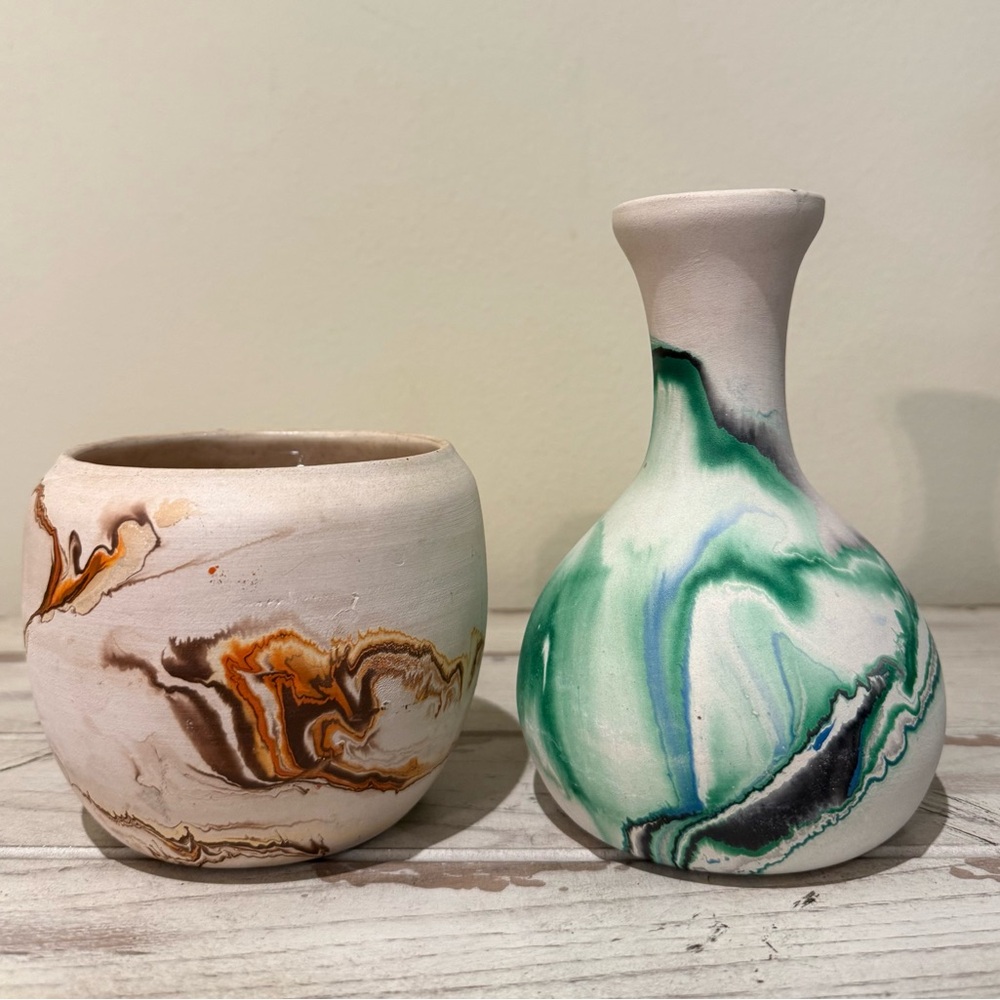 Vintage Artistic Nemadji Pottery Set - Green and Brown